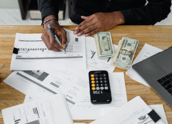 Accountant working at a bookkeeping desk